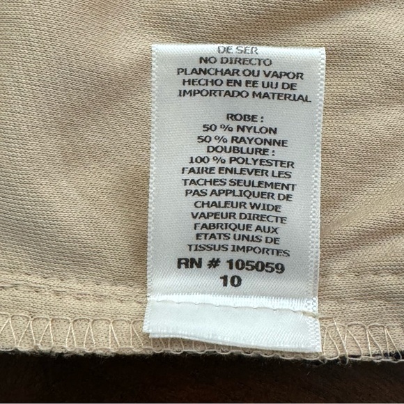 Xscape Tan Black Lace Formal/Semi midi body-con dress Sz 10. Ruched wCap sleeve. - Picture 12 of 16